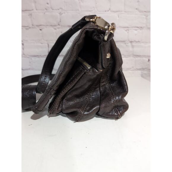 Kate Spade Brown Glossy Leather Shoulder Bag Fold Over Hobo Purse Crossbody - Picture 5 of 15